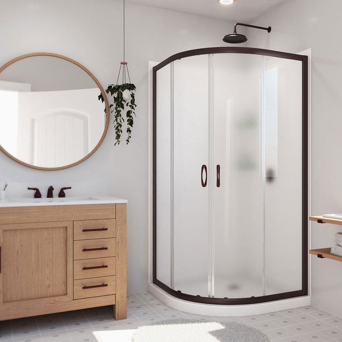 Dreamline DL-6154-06FR Prime 38" x 76 3/4" Semi-Frameless Frosted Glass Sliding Shower Enclosure in Oil Rubbed Bronze, Base and Backwall