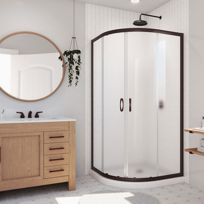 Dreamline DL-6701-06FR Prime 33" x 74 3/4" Semi-Frameless Frosted Glass Sliding Shower Enclosure in Oil Rubbed Bronze with White Base Kit