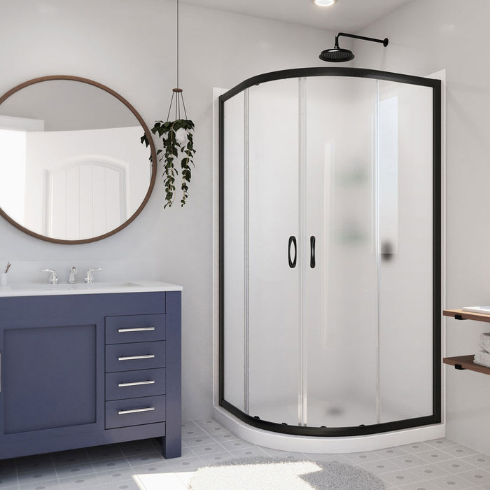 Dreamline DL-6154-09FR Prime 38" x 76 3/4" Semi-Frameless Frosted Glass Sliding Shower Enclosure in Satin Black with Base and Backwall