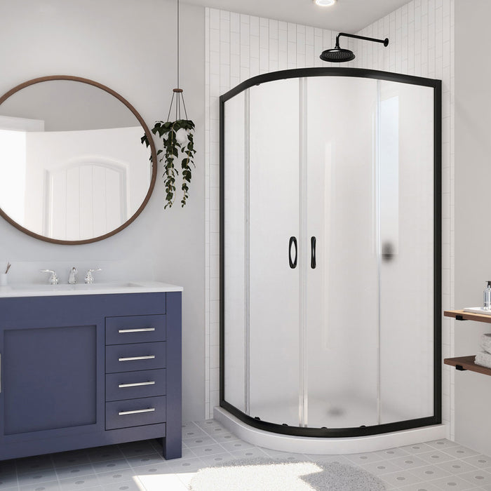 Dreamline DL-6703-09FR Prime 38" x 74 3/4" Semi-Frameless Frosted Glass Sliding Shower Enclosure in Satin Black with White Base Kit