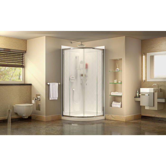 DreamLine DL-6152-01FR Prime 33" x 76 3/4" Semi-Frameless Frosted Glass Sliding Shower Enclosure in Chrome with White Base and Backwalls