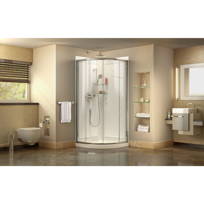 DreamLine DL-6154-01CL Prime 38" x 76 3/4" Semi-Frameless Clear Glass Sliding Shower Enclosure in Chrome with White Base and Backwalls