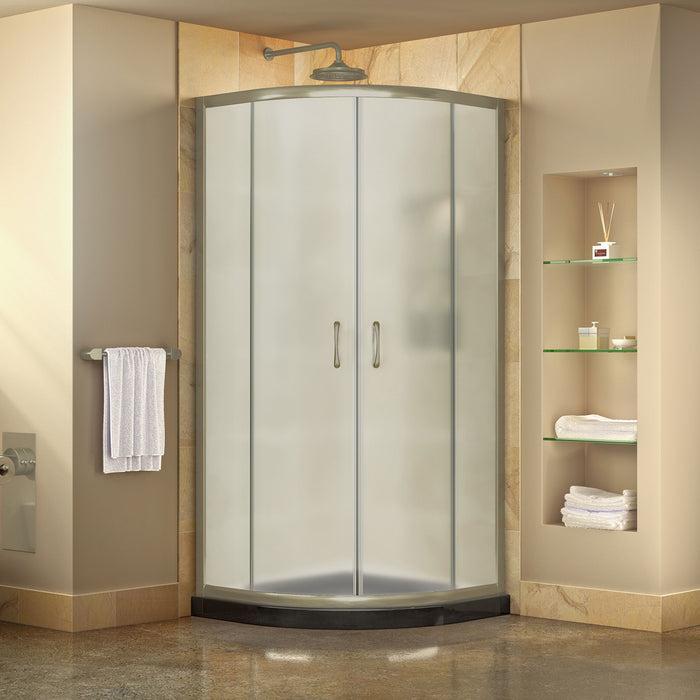DreamLine DL-6703-89-04FR Prime 38" x 74 3/4" Semi-Frameless Frosted Glass Sliding Shower Enclosure in Brushed Nickel with Black Base Kit