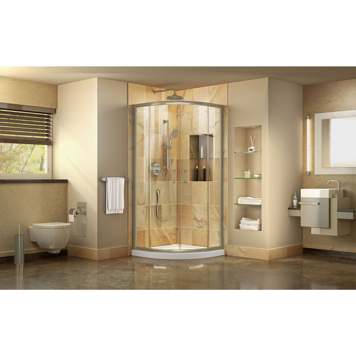 DreamLine DL-6703-04CL Prime 38" x 74 3/4" Semi-Frameless Clear Glass Sliding Shower Enclosure in Brushed Nickel with White Base Kit