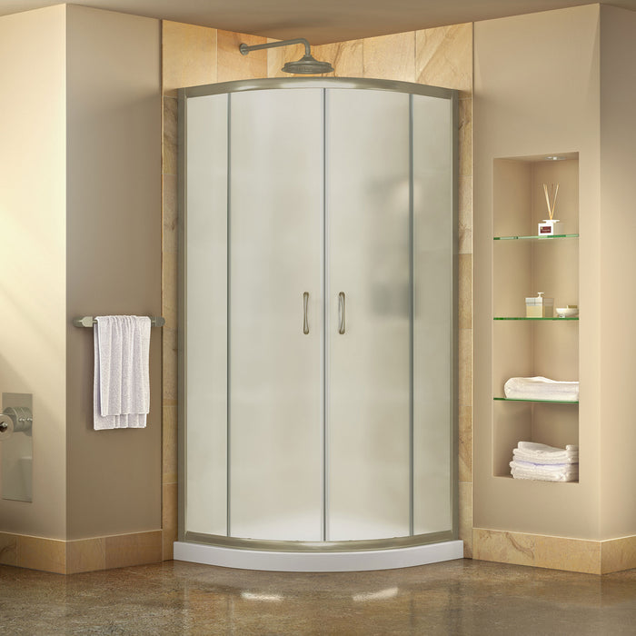DreamLine DL-6701-04FR Prime 33" x 74 3/4" Semi-Frameless Frosted Glass Sliding Shower Enclosure in Brushed Nickel with White Base Kit