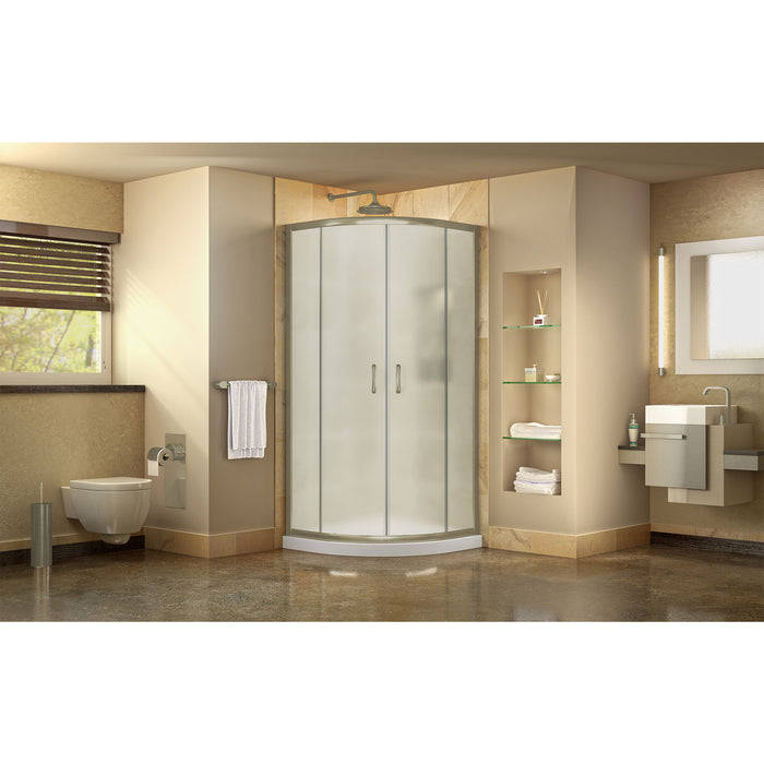 DreamLine DL-6701-04FR Prime 33" x 74 3/4" Semi-Frameless Frosted Glass Sliding Shower Enclosure in Brushed Nickel with White Base Kit