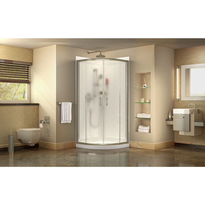 DreamLine DL-6154-04FR Prime 38" x 76 3/4" Semi-Frameless Frosted Glass Sliding Shower Enclosure in Brushed Nickel with Base and Backwall