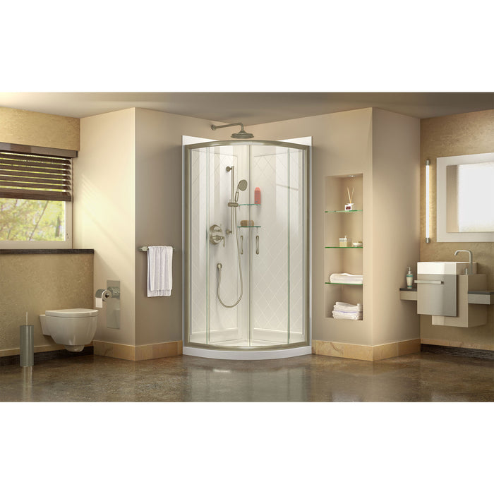DreamLine DL-6154-04CL Prime 38" x 76 3/4" Semi-Frameless Clear Glass Sliding Shower Enclosure in Brushed Nickel with Base and Backwalls