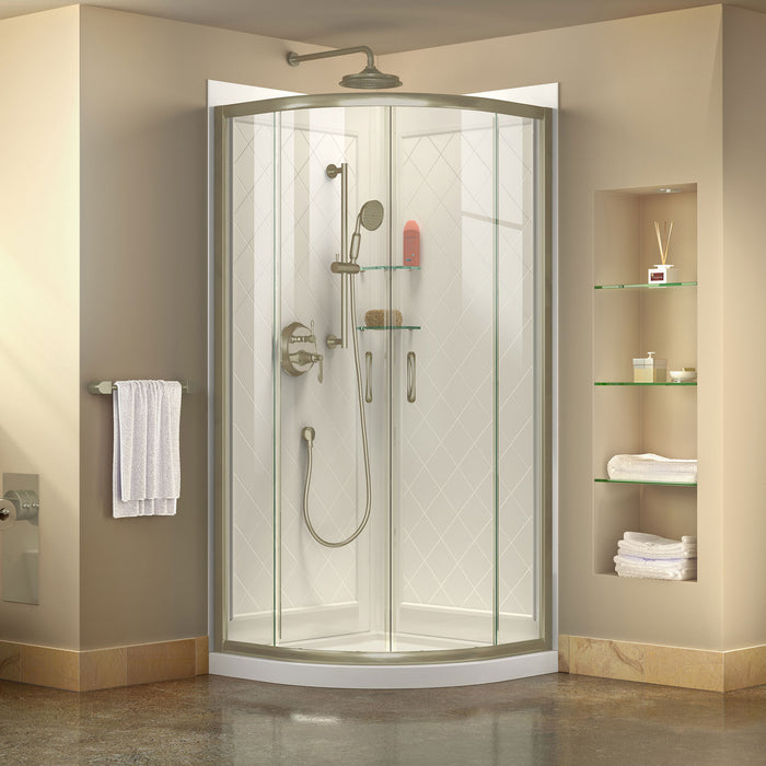 DreamLine DL-6153-04CL Prime 36" x 76 3/4" Semi-Frameless Clear Glass Sliding Shower Enclosure in Brushed Nickel with Base and Backwalls