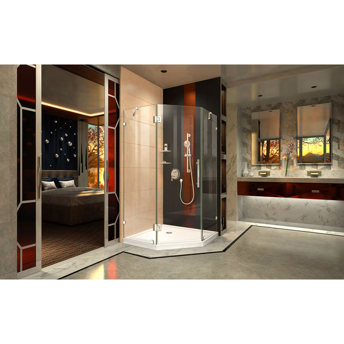 DreamLine DL-6052-01 Prism Lux 40" x 74 3/4" Fully Frameless Neo-Angle Shower Enclosure in Chrome with White Base