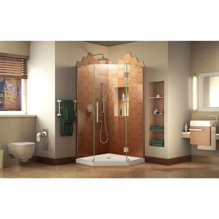 DreamLine DL-6061-04 Prism Plus 38" x 74 3/4" Frameless Neo-Angle Shower Enclosure in Brushed Nickel with White Base