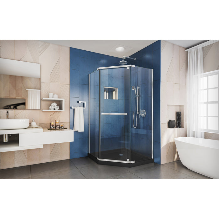DreamLine DL-6030-88-01 Prism 36" x 74 3/4" Frameless Neo-Angle Pivot Shower Enclosure in Chrome with Black Base Kit