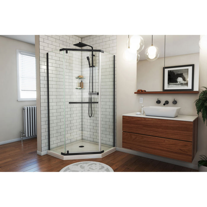 DreamLine DL-6031-22-09 Prism 38" x 74 3/4" Frameless Neo-Angle Pivot Shower Enclosure in Satin Black with Biscuit Base