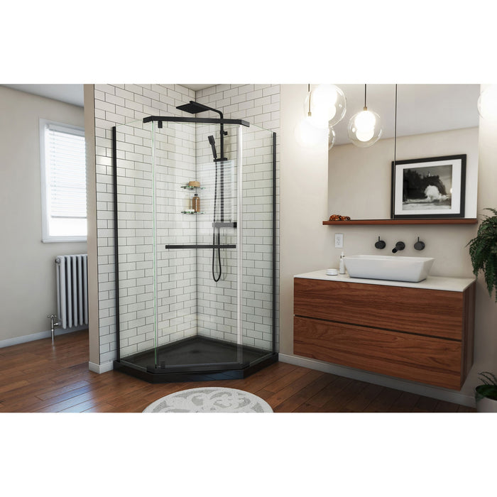 DreamLine DL-6032-88-09 Prism 40" x 74 3/4" Frameless Neo-Angle Pivot Shower Enclosure in Satin Black with Black Base Kit