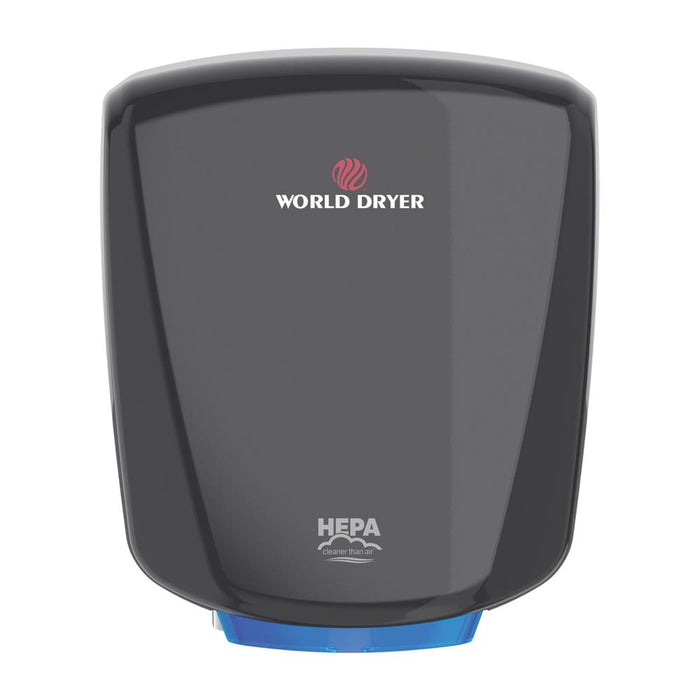 HEPA-Filtered VERDEdri, Black Aluminum, Surface-Mounted ADA Hand Dryer, Universal Voltage