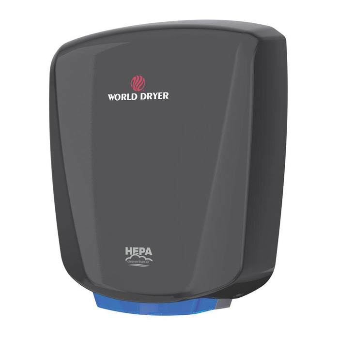 HEPA-Filtered VERDEdri, Black Aluminum, Surface-Mounted ADA Hand Dryer, Universal Voltage