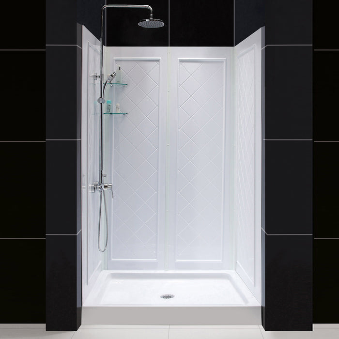 DreamLine DL-6226C-01 Flex 36"D x 48"W x 76 3/4"H Semi-Frameless Shower Door in Chrome with Center Drain White Base and Backwalls