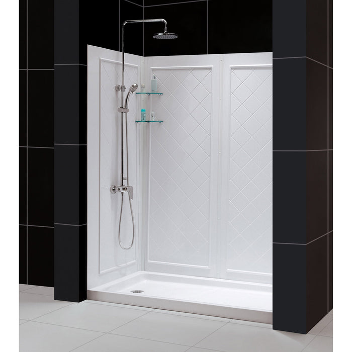 DreamLine DL-6115R-04CL Visions 36"D x 60"W x 76 3/4"H Sliding Shower Door in Brushed Nickel with Right Drain White Base, Backwalls