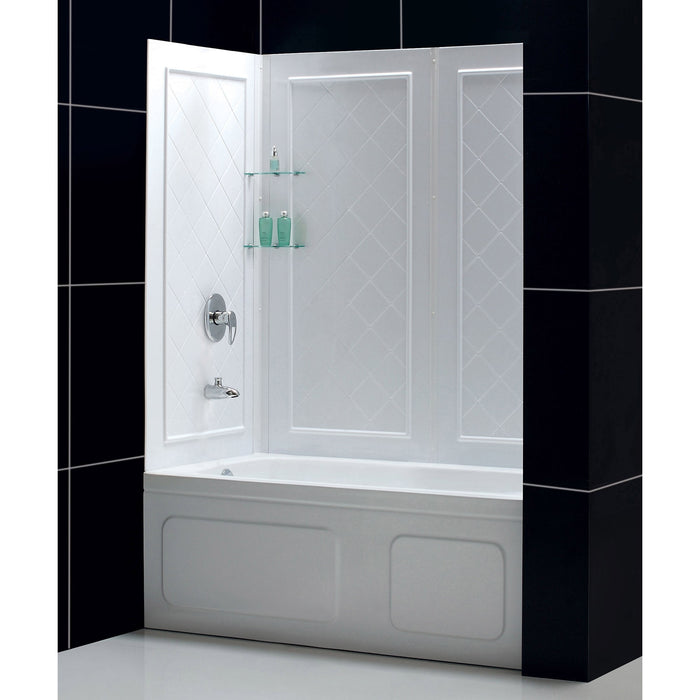 DreamLine DL-6992-01CL Infinity-Z 56-60"W x 60"H Clear Sliding Tub Door in Chrome with White Acrylic Backwall Kit