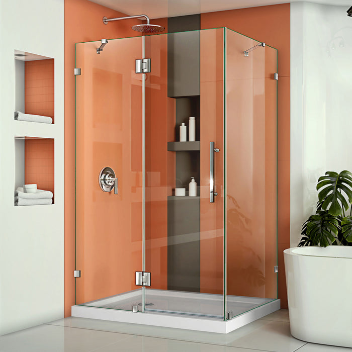 DreamLine SHEN-1334460-01 Quatra Lux 34 1/4"D x 46 3/8"W x 72"H Frameless Hinged Shower Enclosure in Chrome