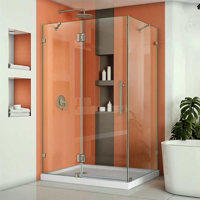 DreamLine SHEN-1334460-04 Quatra Lux 34 1/4"D x 46 3/8"W x 72"H Frameless Hinged Shower Enclosure in Brushed Nickel
