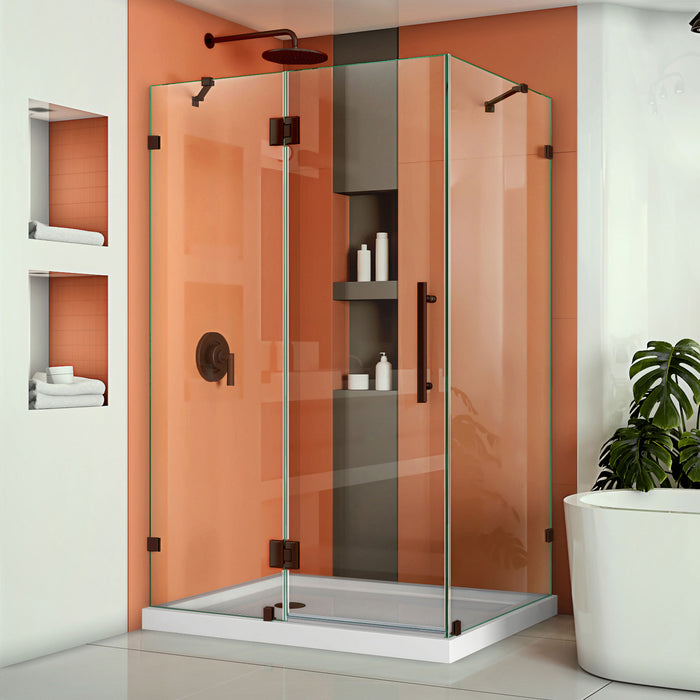 DreamLine SHEN-1334460-06 Quatra Lux 34 1/4"D x 46 3/8"W x 72"H Frameless Hinged Shower Enclosure in Oil Rubbed Bronze