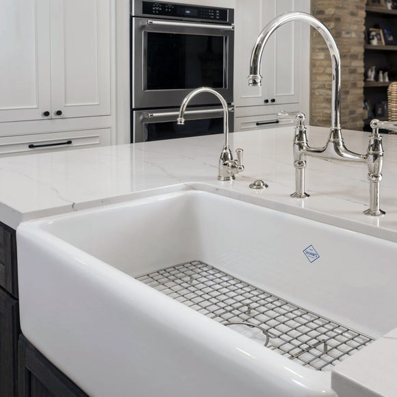 Rohl RC3318WH Lancaster Single Bowl Farmhouse Apron Front Fireclay Kitchen Sink - White