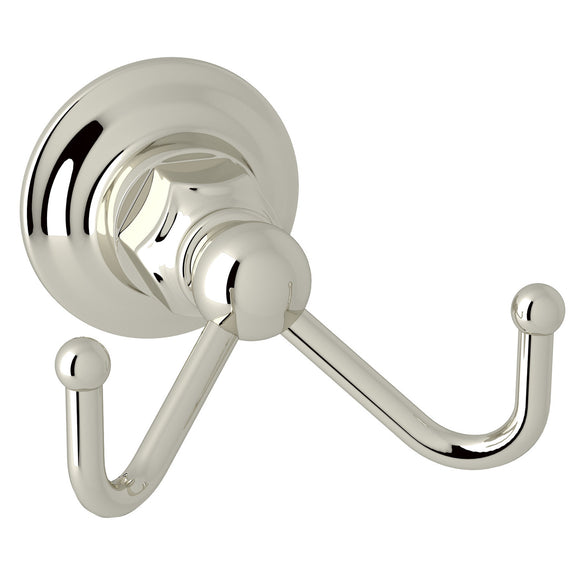 Rohl ROT7DPN Italian Collection Wall Mount Double Robe Hook in Polished Nickel