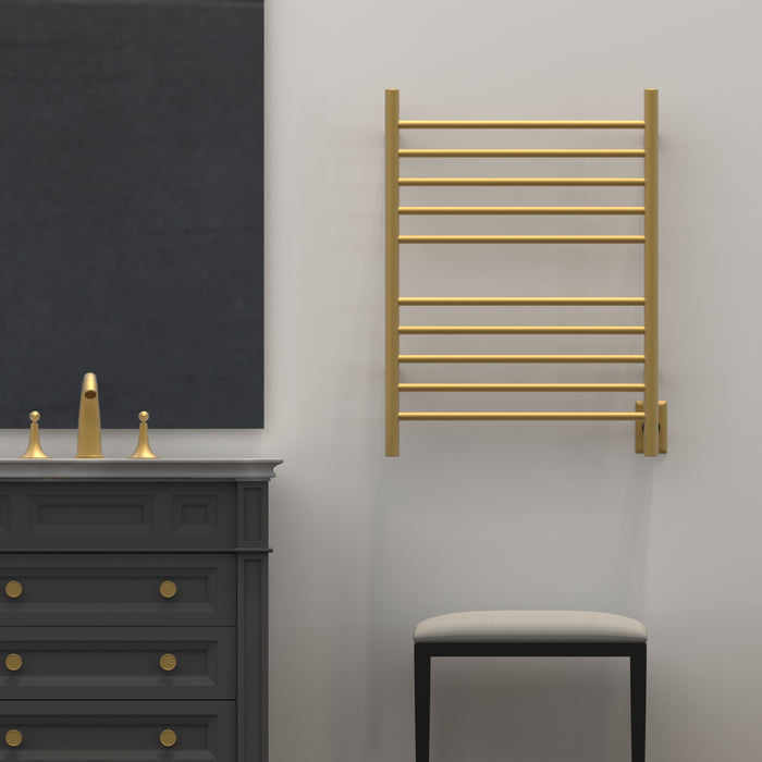 Amba RWH-SSB Radiant Hardwired + Plug-in Combo Straight 10 Bar Towel Warmer in Satin Brass