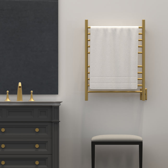 Amba RWH-SSB Radiant Hardwired + Plug-in Combo Straight 10 Bar Towel Warmer in Satin Brass