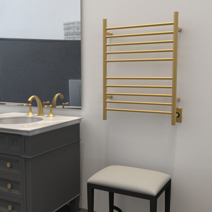 Amba RWH-SSB Radiant Hardwired + Plug-in Combo Straight 10 Bar Towel Warmer in Satin Brass