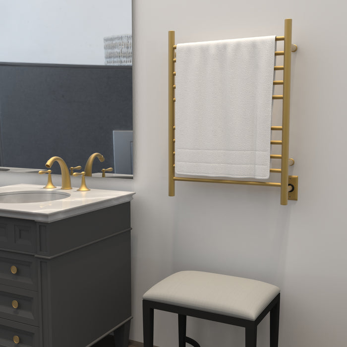 Amba RWH-SSB Radiant Hardwired + Plug-in Combo Straight 10 Bar Towel Warmer in Satin Brass