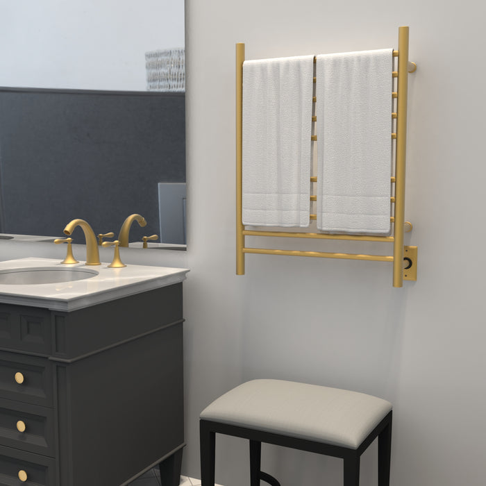 Amba RWH-SSB Radiant Hardwired + Plug-in Combo Straight 10 Bar Towel Warmer in Satin Brass
