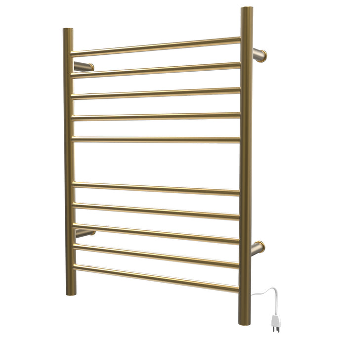 Amba RWH-SSB Radiant Hardwired + Plug-in Combo Straight 10 Bar Towel Warmer in Satin Brass