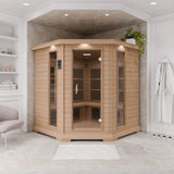 SteamSpa SC-SS0010-0S Infrared 4-5 Person Hemlock Wooden Indoor Home Sauna Room 73 x 73"