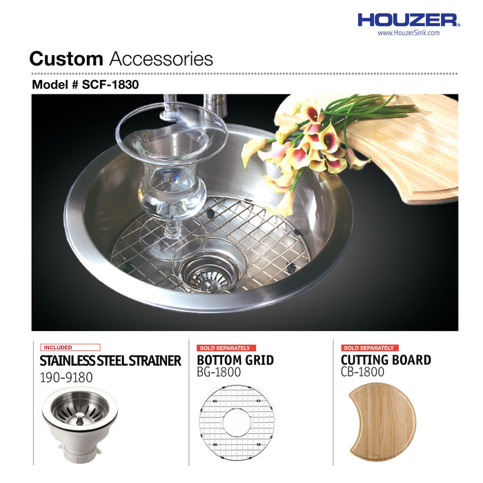 Houzer SCF-1830-1 Hospitality 18" Stainless Steel Drop-in Topmount Round Bar and Prep Sink with Strainer