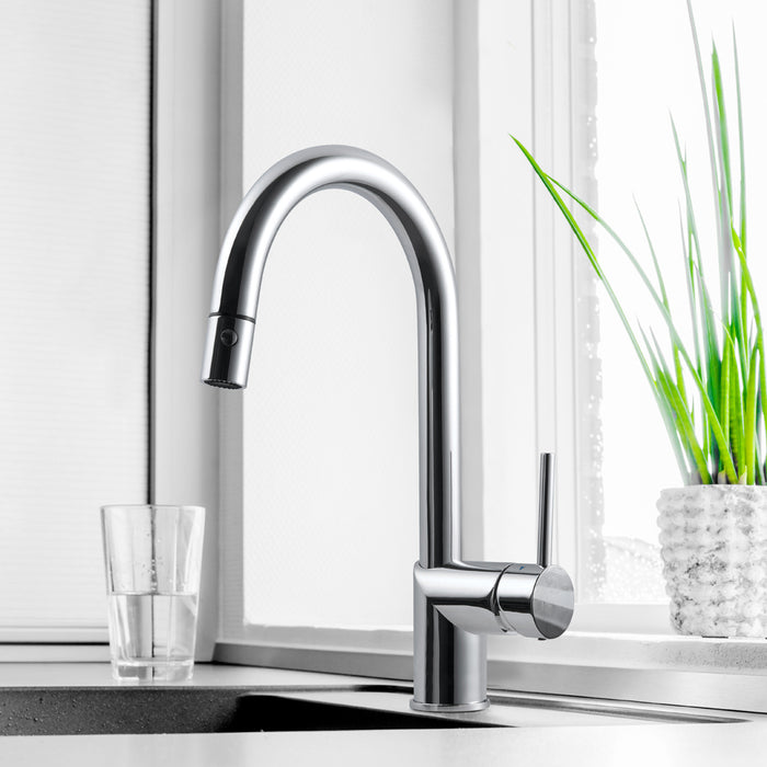 Houzer SENPD-466-PC Sentinel Series Polished Chrome Single Handle Pull-Down Kitchen Faucet