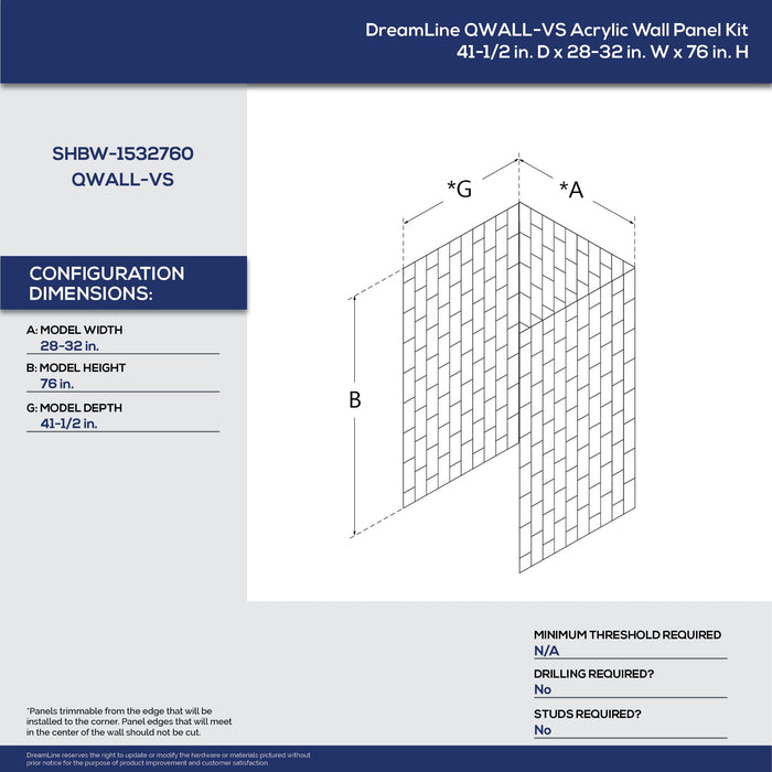 DreamLine D2363232XXC0001 Aqua Fold 32"D x 32"W x 78 3/4"H Bi-Fold Shower Door, Base, and White Wall Kit in Chrome