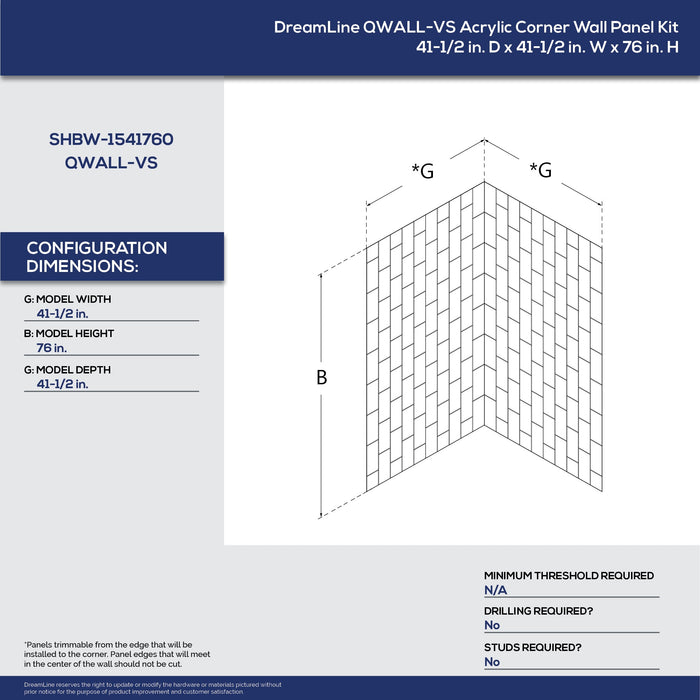 DreamLine E2223232XXQ0001 Flex 32"D x 32"W x 78 3/4"H Pivot Shower Enclosure, Base, and White Wall Kit in Chrome