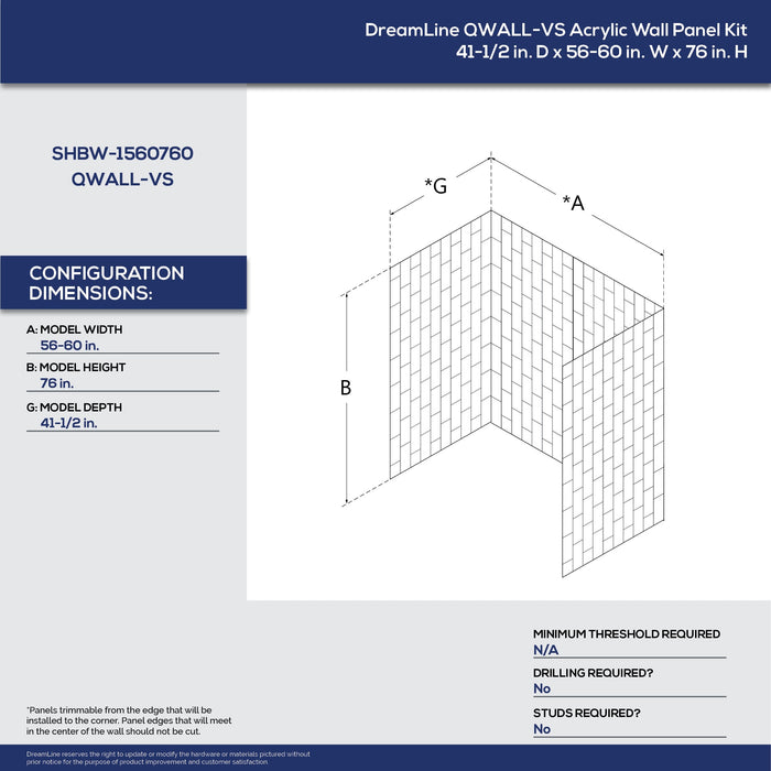 DreamLine D2096036XXL0004 Infinity-Z 36"D x 60"W x 78 3/4"H Sliding Shower Door, Base, and White Wall Kit in Brushed Nickel and Clear Glass