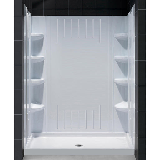 DreamLine DL-6148C-01 36"D x 60"W x 75 5/8"H Center Drain Acrylic Shower Base and QWALL-3 Backwall Kit In White - Bath4All
