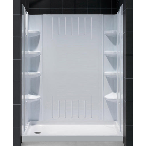DreamLine DL-6148L-01 36"D x 60"W x 75 5/8"H Left Drain Acrylic Shower Base and QWALL-3 Backwall Kit In White - Bath4All
