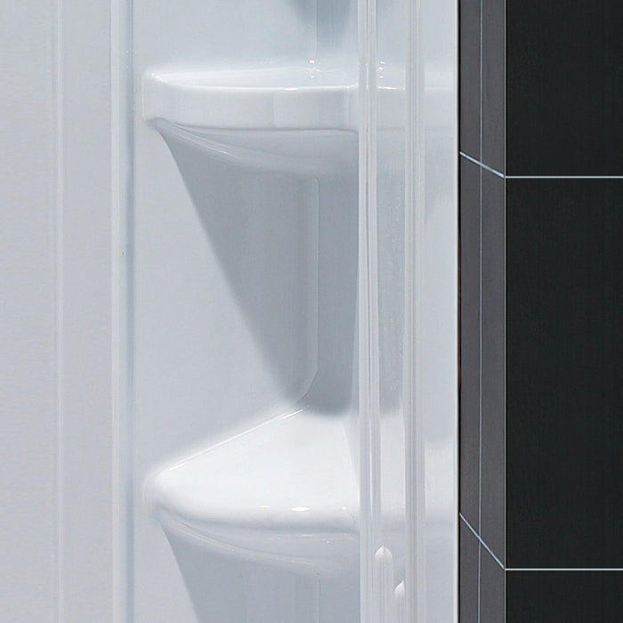DreamLine DL-6040C-01 36" x 36" x 75 5/8"H Neo-Angle Shower Base and QWALL-2 Acrylic Corner Backwall Kit in White