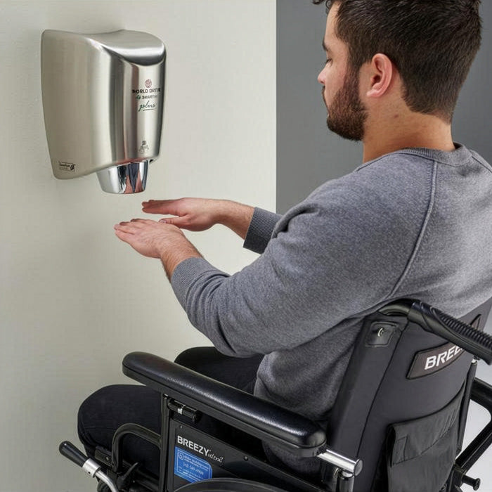 World Dryer K4-973P2 SMARTdri Plus High-Speed Hand Dryer, Single Port, 208-240V - Brushed Stainless