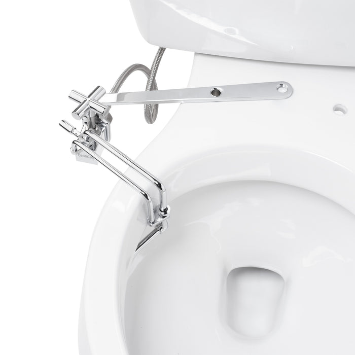 Brondell SMB-15 bidet nozzle swung toward the side of the bowl, showing adjustable positioning