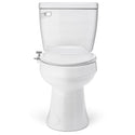 Brondell SMB-15 bidet attachment mounted beneath a closed toilet seat, straight-on installation view