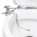Brondell SMB-15 close-up of the bidet spray wand extended over the bowl beneath a raised seat