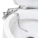 Brondell SMB-15 close-up of the mounted bidet control body and curved wand aimed into the bowl