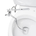 Brondell SMB-15 chrome mounting bar and spray wand viewed from above the open toilet bowl