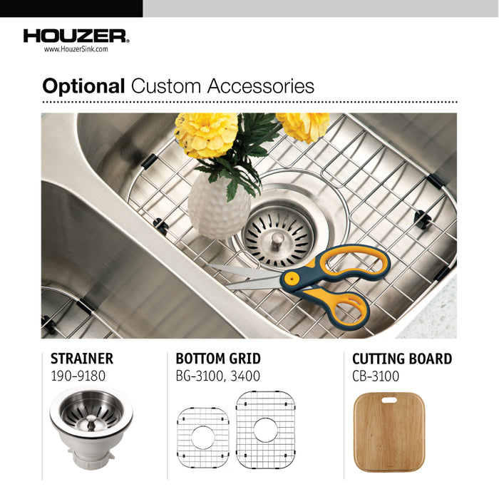 Houzer STE-2300SR-1 Eston 31" Stainless Steel Undermount 60/40 Double Bowl Offset Kitchen Sink
